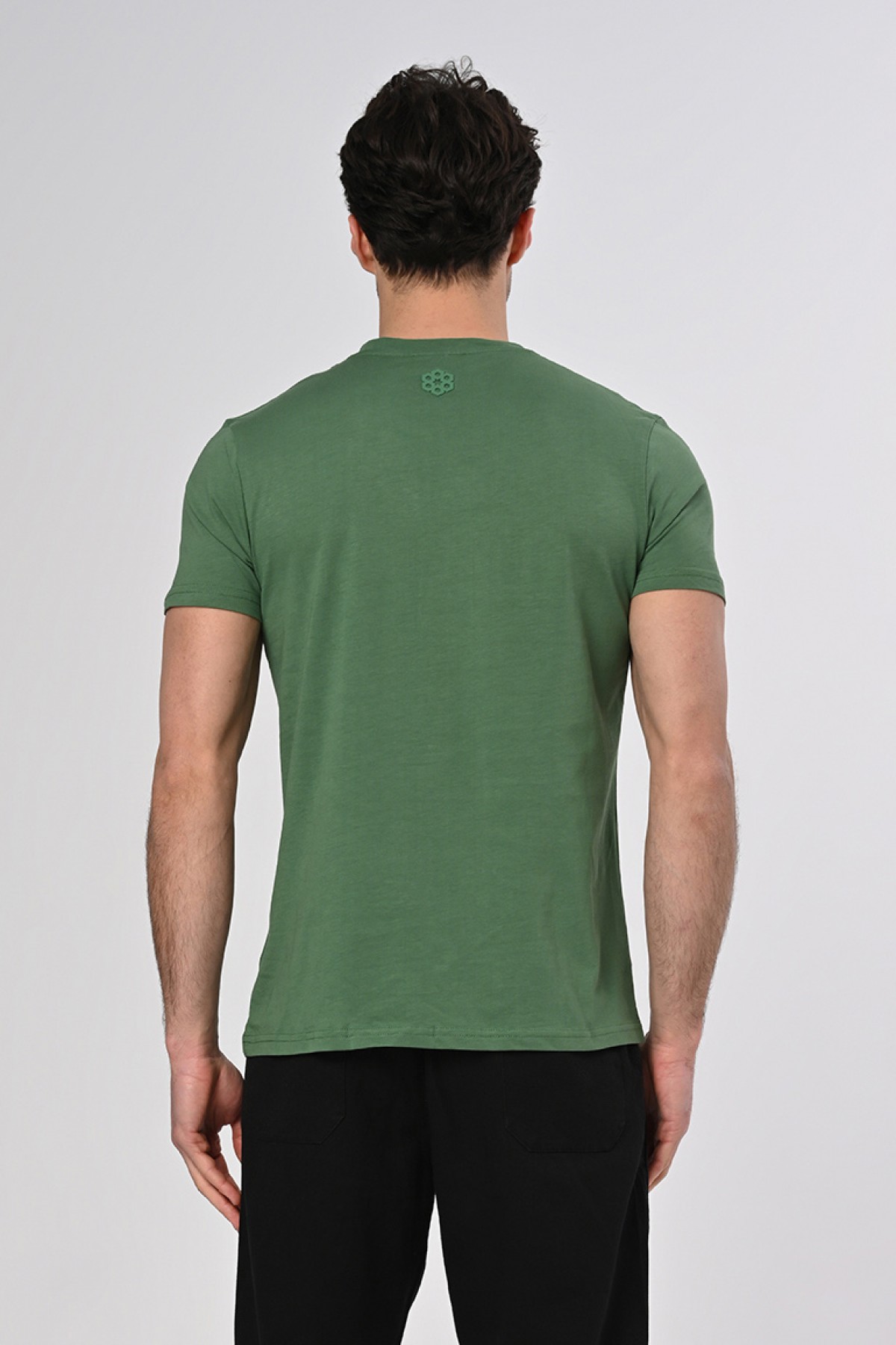Dembu Punto Baskılı Pamuk Bisiklet Yaka Yeşil T-shirt 23'